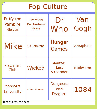 Pop Culture Bingo Card