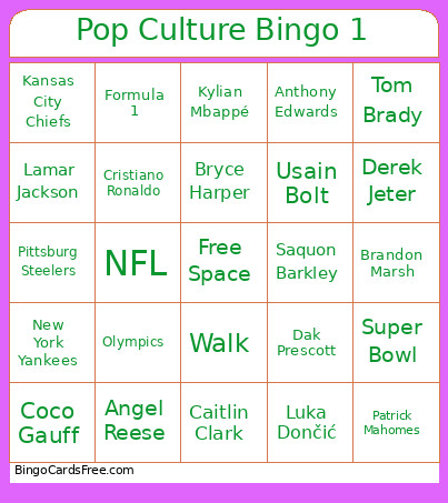 Pop Culture 1 Bingo Card