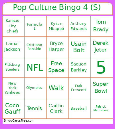 Pop Culture 1 (G1) Bingo Card