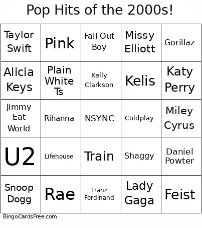 Pop Hits Of The 2000s! Bingo Card