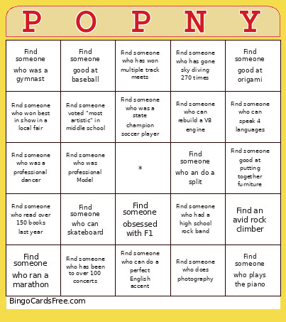POP NY Bingo Card