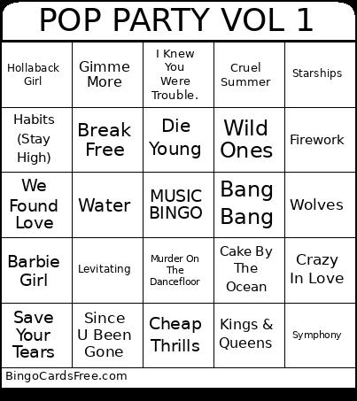 POP PARTY VOL 1 Bingo