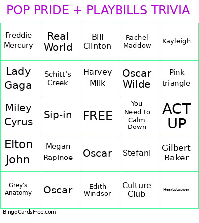 POP PRIDE + PLAYBILLS TRIVIA Bingo Card