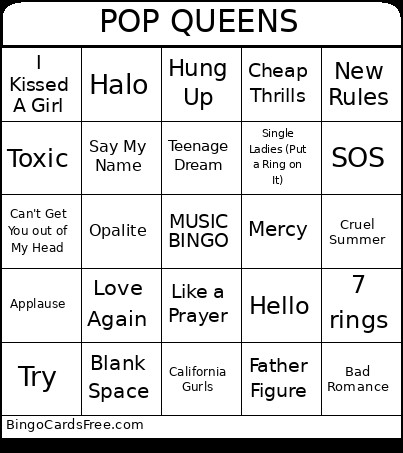 POP QUEENS Bingo Card