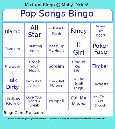 Pop Songs Bingo