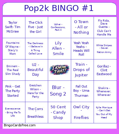 Pop2k #1 Bingo Card