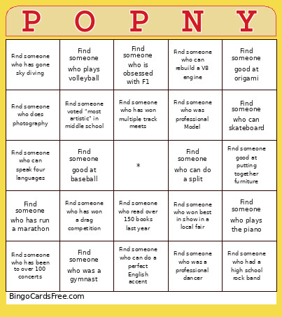 POPNY Bingo Card