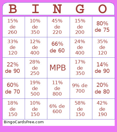 Porcentagem Bingo Card