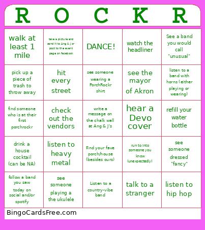 Porchrockr Bingo Card