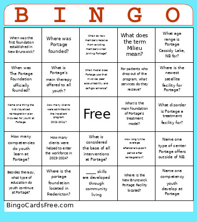 Portage Bingo Card