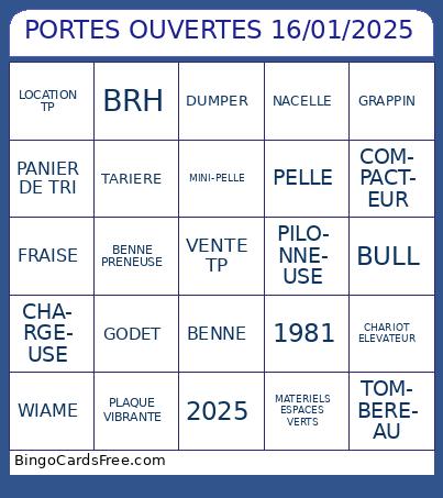 HGKJYUKTYG Bingo Cards Free Pdf Printable Game, Title: PORTES OUVERTES 16/01/2025