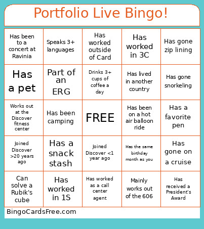 Portfolio Live ! Bingo Card