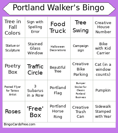 Portland Walker's Bingo Card