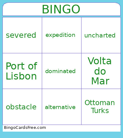 Portuguese Spice Trade Bingo Card