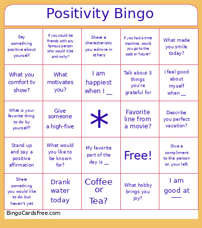 Positivity Bingo Card