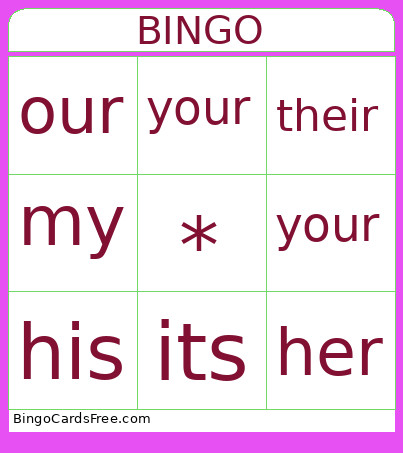 Possessive Pronouns Bingo Card