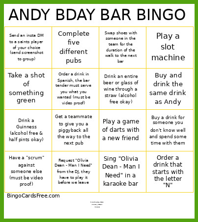 POST BAR INDIE Bingo Card