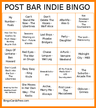 POST BAR INDIE Bingo Card