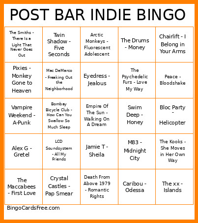 POST BAR INDIE Bingo Card