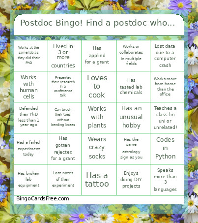Postdoc ! Find A Postdoc Who... Bingo Card