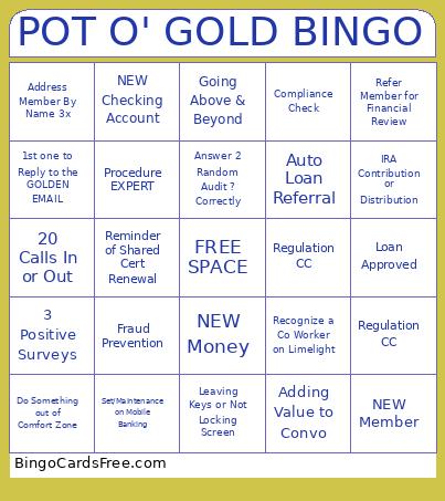 POT O' GOLD Bingo Card 2