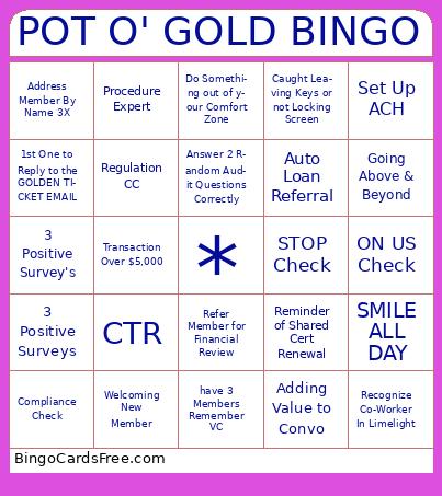 connexuxcu Bingo Cards Free Pdf Printable Game, Title: POT O' GOLD BINGO