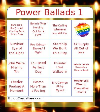 Power Ballads 1 Bingo