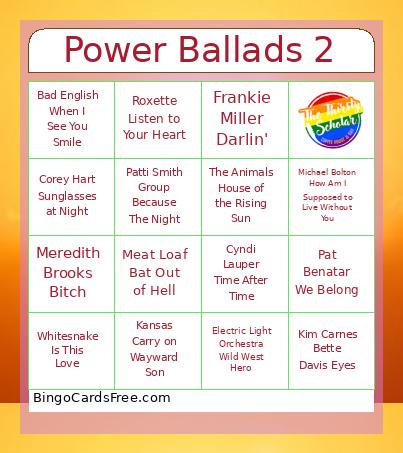 Power Ballads 2 Bingo