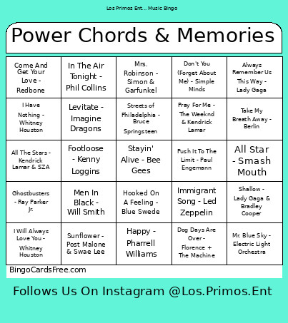 Power Chords & Memories Bingo Card