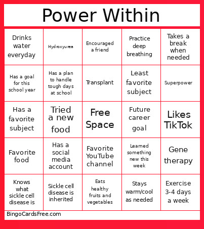 Power Within Bingo Card