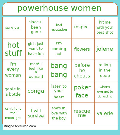 Powerhouse Women Music Bingo Card