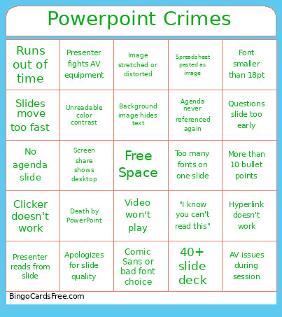 Powerpoint Crimes Bingo Card
