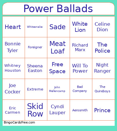 PowweeRballads Bingo Card
