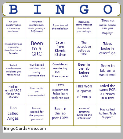 PPY Lab Bingo Card