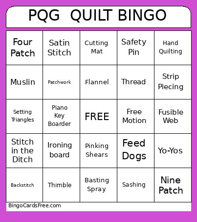 PQG QUILT Bingo Card