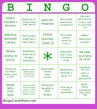 Pracka Bingo Card