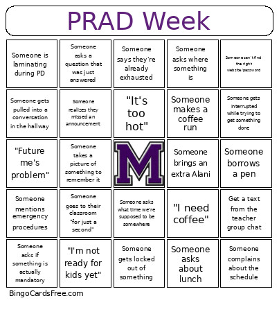 PRAD Week Bingo Card