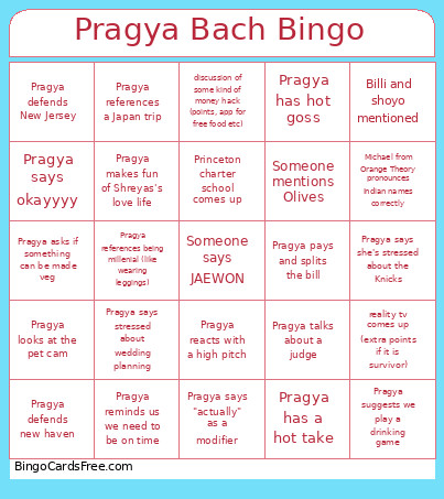 Pragya Bach Bingo Card