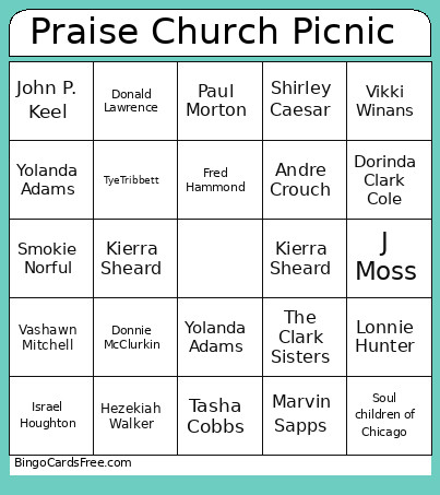 Praise Church Picnic Bingo Card