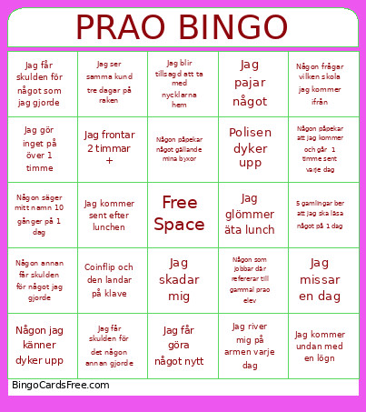 PRAO Bingo Card