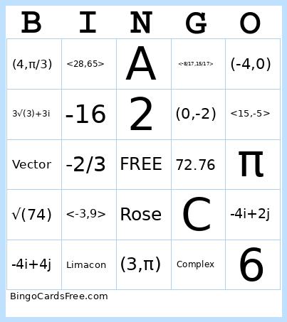 Pre-Calc Unit 7 Bingo Card
