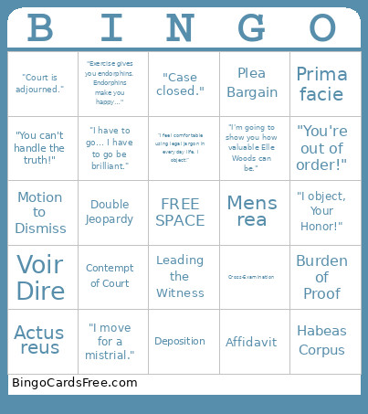 Pre Law Night Bingo Card