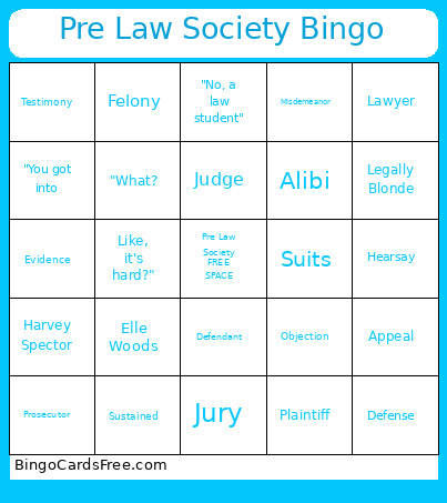 Pre Law Society Bingo Card