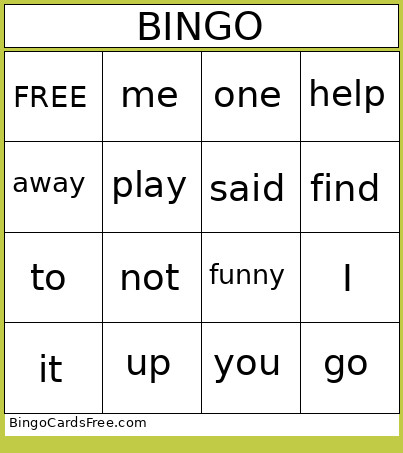 Pre-Primer Sight Word Bingo Card