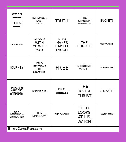 PREACH Bingo Card
