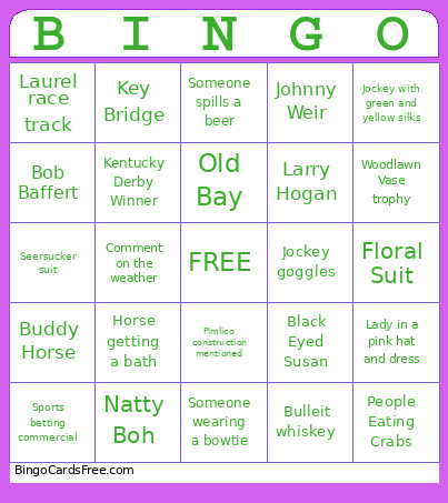 Preakness May 2026 Bingo Card