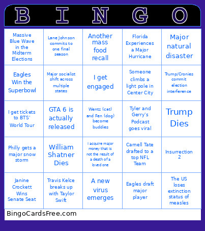 Prediction Bingo Card