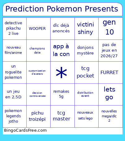 Prediction Pokemon Presents Bingo Card