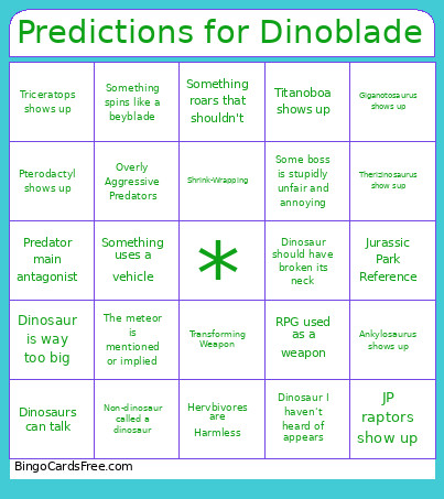 Predictions For Dinoblade Bingo Card