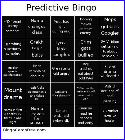 Predictive Bingo Card